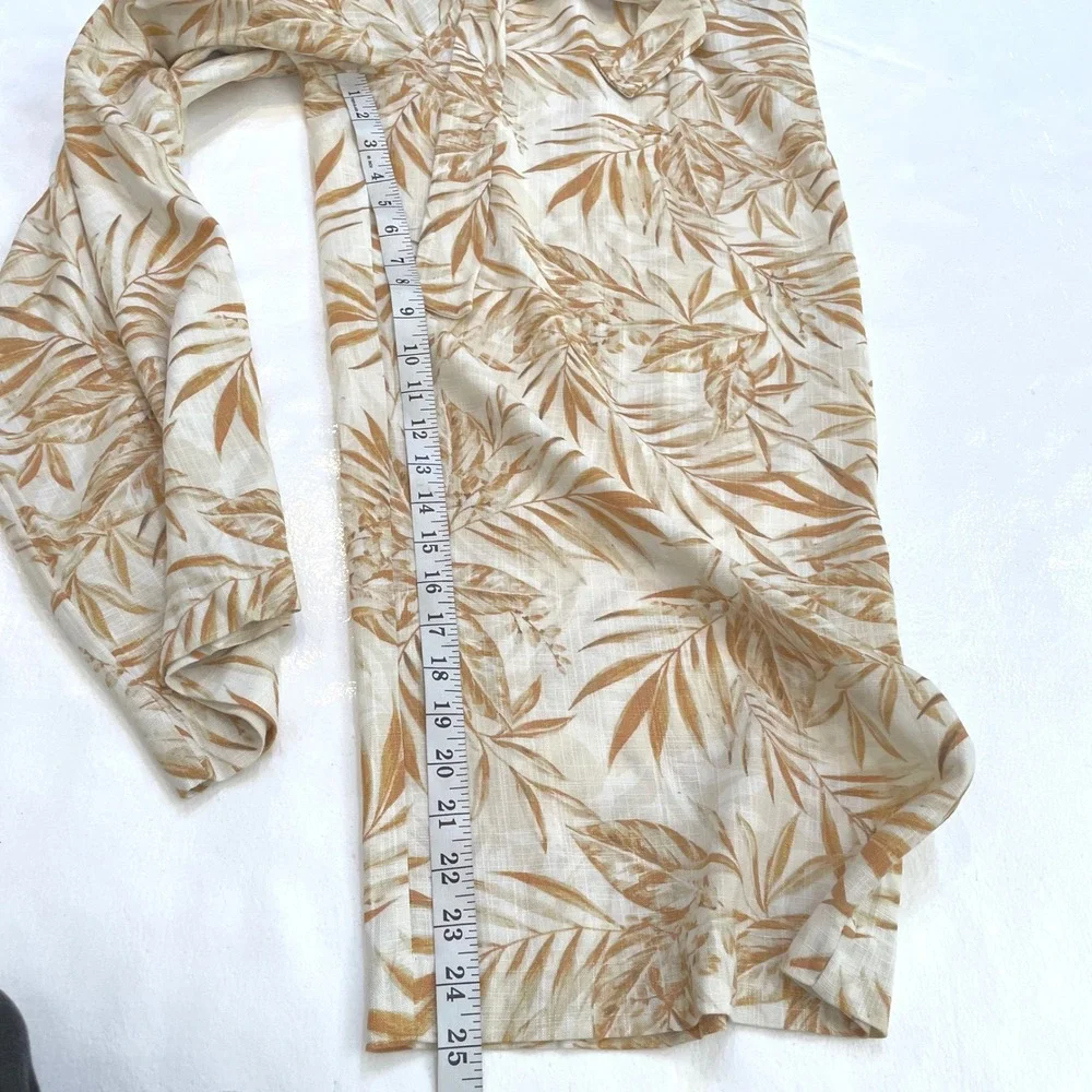 Meg & Margot Wide Leg Pants Womens L Beige Linen Rayon Tropical Crop Boho Chic